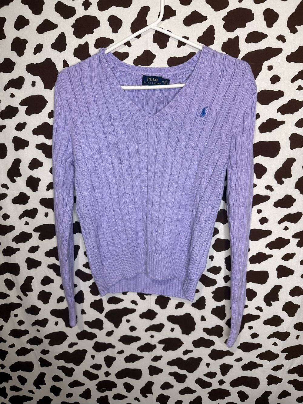 Ralph Lauren Lavender Cable-Knit V-Neck Sweater